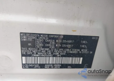 2022 Toyota Rav4 Hybrid Xle из США, поврежденный, VIN JTMRWRFV4ND566482